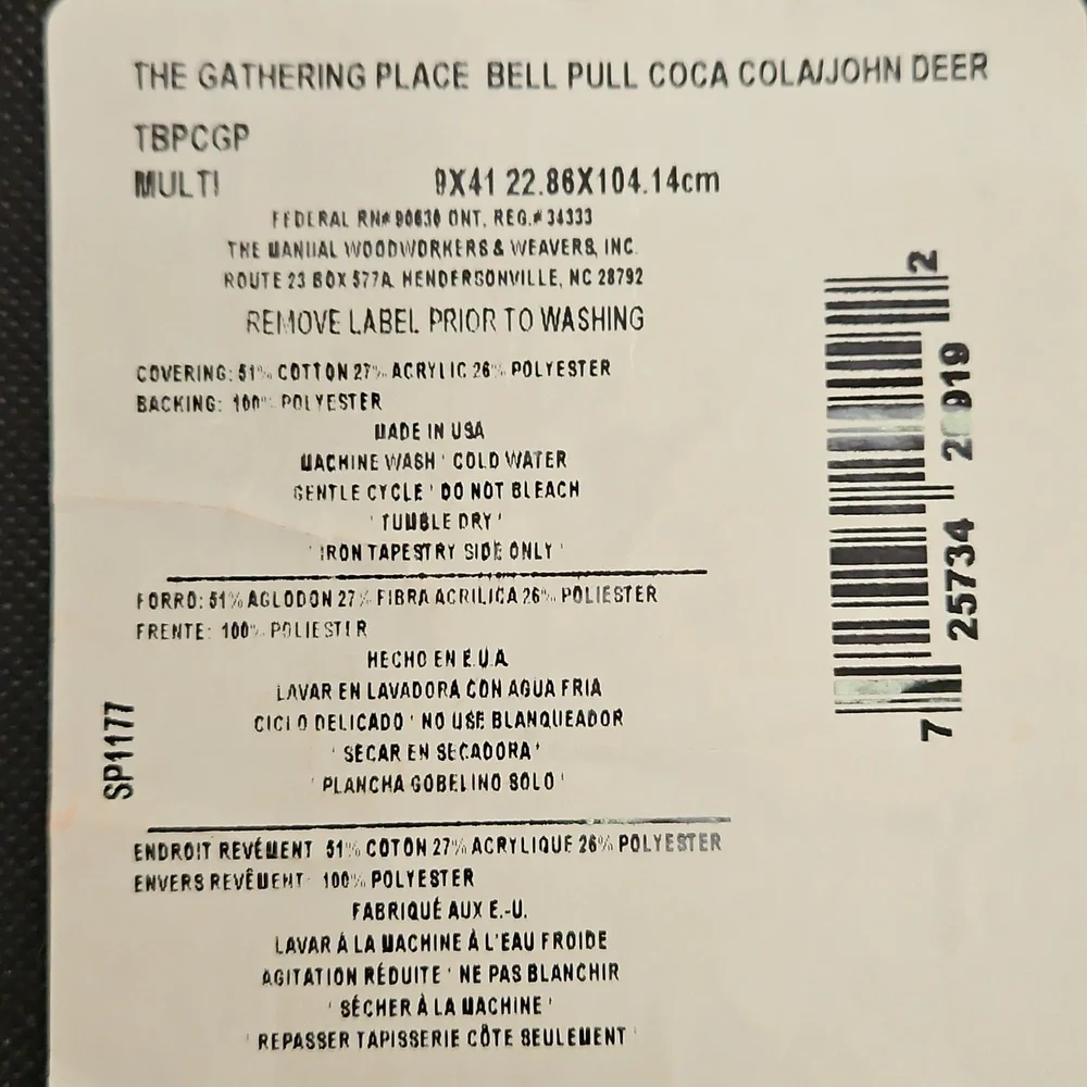 Vintage Coca Cola & John Deere The Gathering Place Bell Pull Tapestry NC, USA